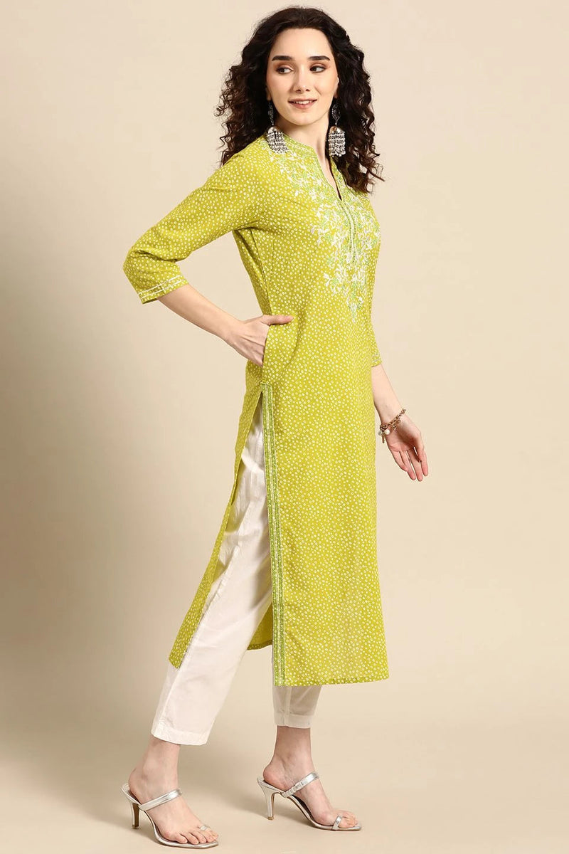 Side view lime green ethnic kurta
