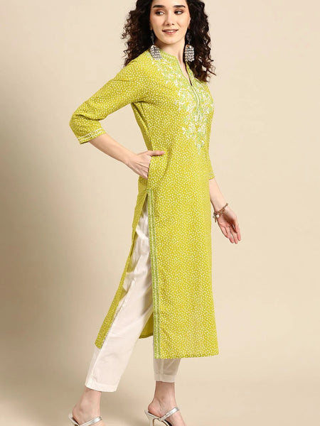 Side view lime green ethnic kurta
