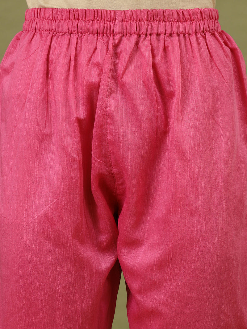 Women Pink Color Floral Embroidered Kurta with Trousers & Dupatta