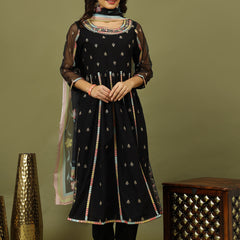 Women Floral Embroidered Cotton Kurta with Trousers & Dupatta