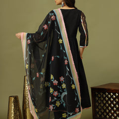 Women Floral Embroidered Cotton Kurta with Trousers & Dupatta