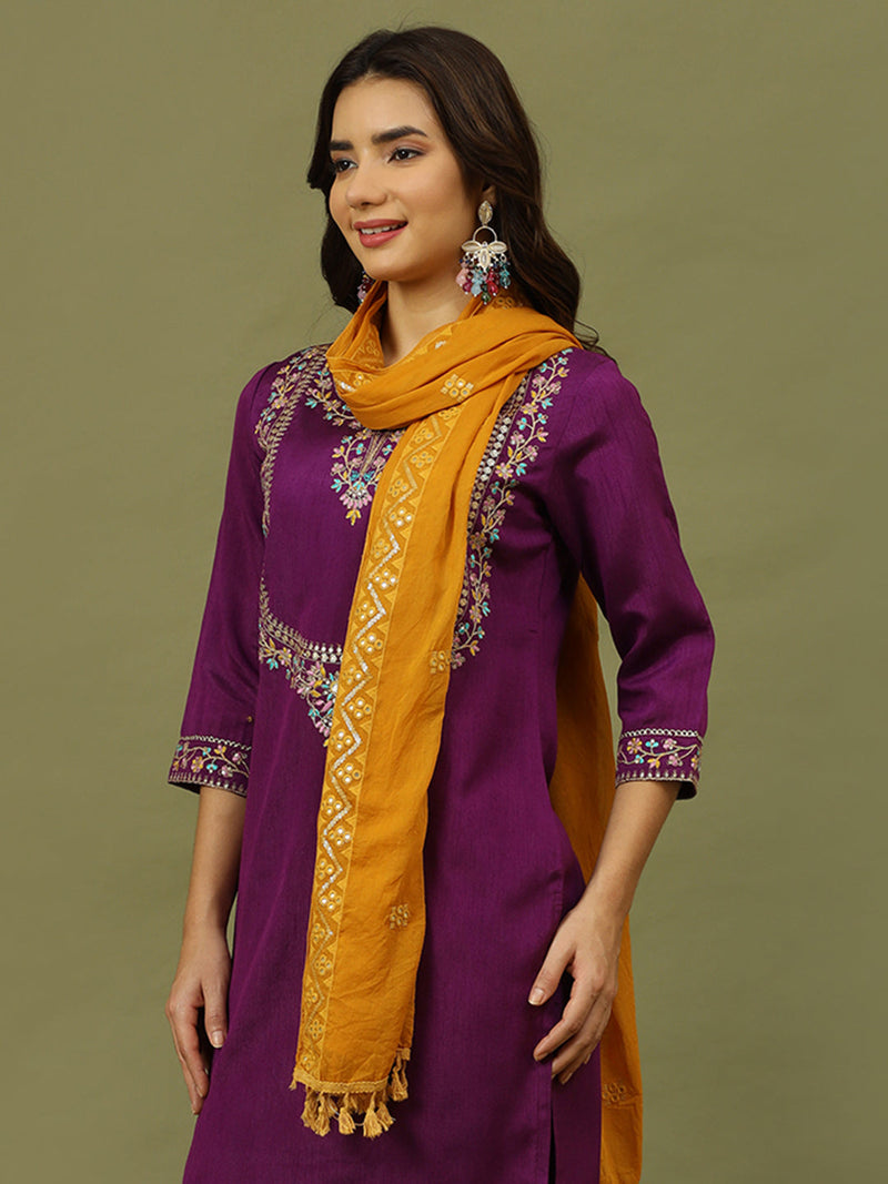 Women Floral Embroidered Kurta with Trousers & Dupatta