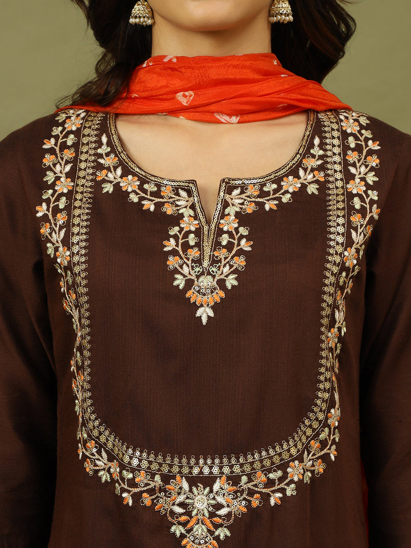 Women Floral Embroidered Kurta with Trousers & Dupatta