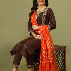 Women Floral Embroidered Kurta with Trousers & Dupatta