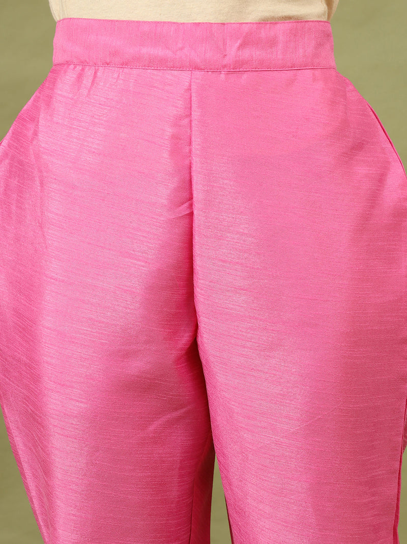 Women Bandhani Printed Silk Kurta with Trousers & Dupatta