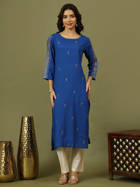 Women Ethnic Motifs Embroidered Festive Straight Kurta