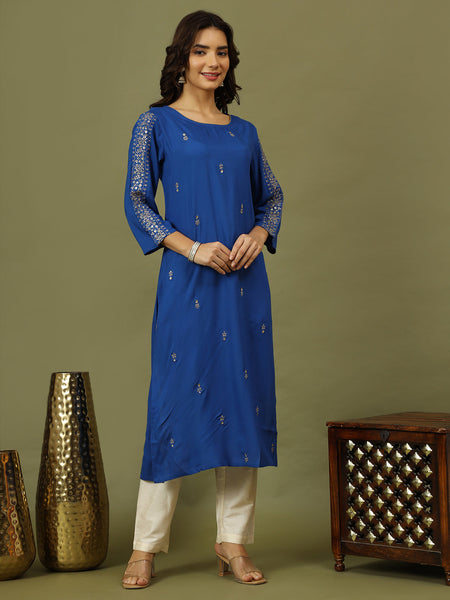 Women Ethnic Motifs Embroidered Festive Straight Kurta