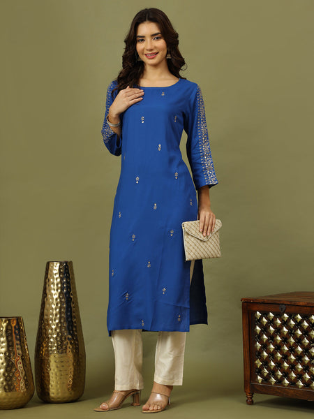 Women Ethnic Motifs Embroidered Festive Straight Kurta