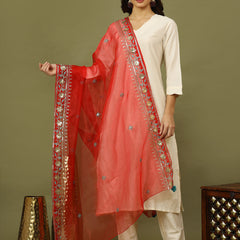 Women Solid Festive Straight Kurta with Trousers & Embroidery Dupatta SetSet