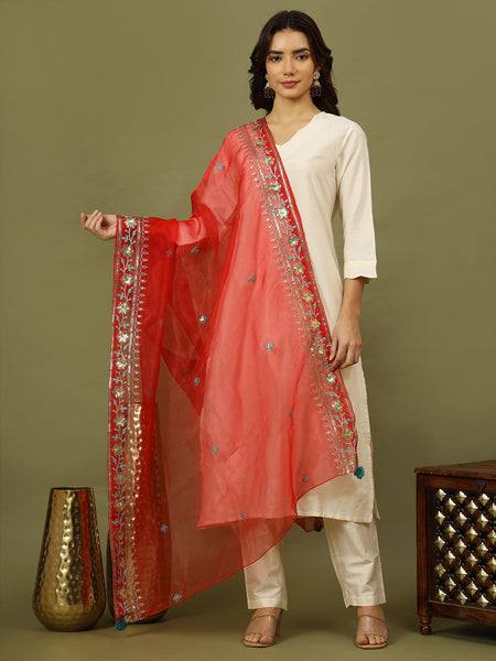 Women Solid Festive Straight Kurta with Trousers & Embroidery Dupatta SetSet