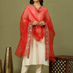 Women Solid Festive Straight Kurta with Trousers & Embroidery Dupatta SetSet