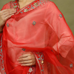 Women Solid Festive Straight Kurta with Trousers & Embroidery Dupatta SetSet