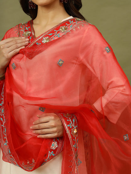 Women Solid Festive Straight Kurta with Trousers & Embroidery Dupatta SetSet
