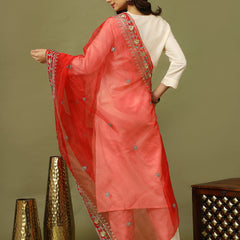 Women Solid Festive Straight Kurta with Trousers & Embroidery Dupatta SetSet
