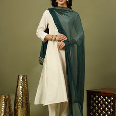 Women Solid Kurta with Trousers & Dupatta