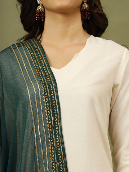 Women Solid Kurta with Trousers & Dupatta