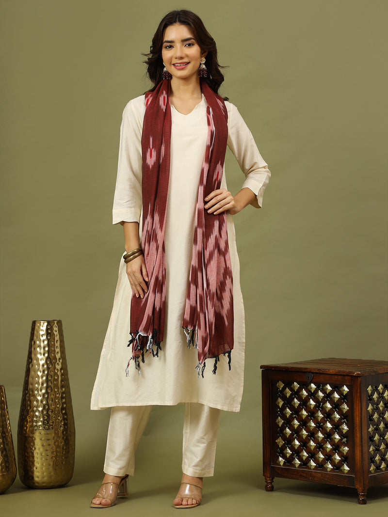 Women off White Solid Kurta with Trousers & Dupatta