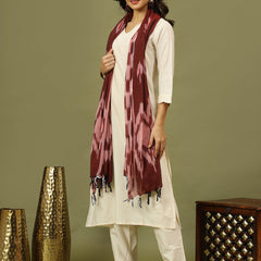 Women off White Solid Kurta with Trousers & Dupatta