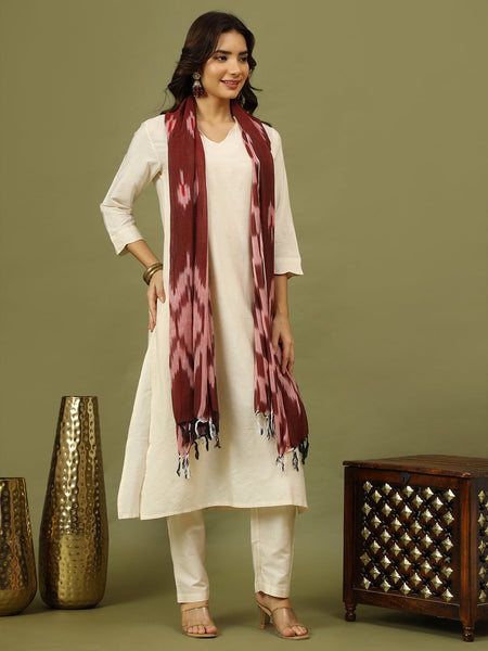 Women off White Solid Kurta with Trousers & Dupatta
