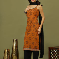 Women Bandhani Printed Cotton Kurta with Palazzo & Dupatta