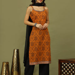 Women Bandhani Printed Cotton Kurta with Palazzo & Dupatta