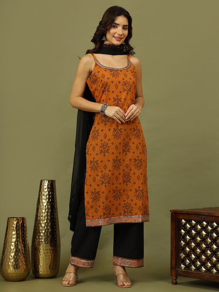 Women Bandhani Printed Cotton Kurta with Palazzo & Dupatta