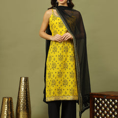 Women Bandhani Embroidered Cotton Kurta with Palazzo & Dupatta