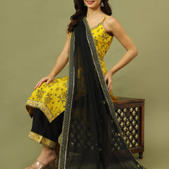 Women Bandhani Embroidered Cotton Kurta with Palazzo & Dupatta