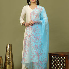 Women Solid Kurta with Trousers & Turquoise Blue Color Dupatta