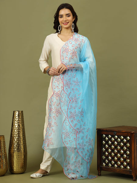 Women Solid Kurta with Trousers & Turquoise Blue Color Dupatta