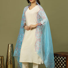 Women Solid Kurta with Trousers & Turquoise Blue Color Dupatta
