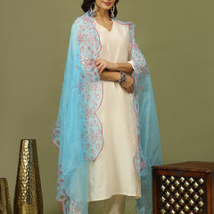 Women Solid Kurta with Trousers & Turquoise Blue Color Dupatta
