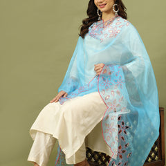 Women Solid Kurta with Trousers & Turquoise Blue Color Dupatta