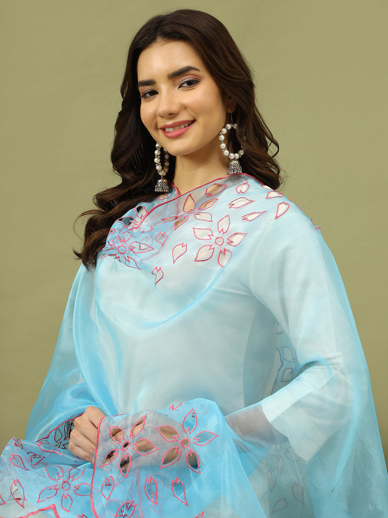 Women Solid Kurta with Trousers & Turquoise Blue Color Dupatta