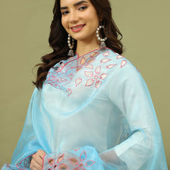 Women Solid Kurta with Trousers & Turquoise Blue Color Dupatta