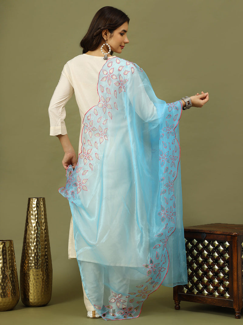 Women Solid Kurta with Trousers & Turquoise Blue Color Dupatta