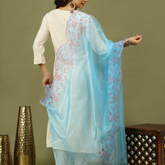 Women Solid Kurta with Trousers & Turquoise Blue Color Dupatta