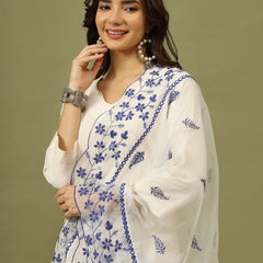 Women Solid Kurta with Trousers & White Color Dupatta
