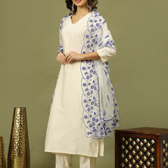 Women Solid Kurta with Trousers & White Color Dupatta
