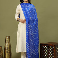Women Solid Kurta with Trousers & Bandhani Printed Blue Color Dupatta