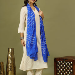 Women Solid Kurta with Trousers & Bandhani Printed Blue Color Dupatta
