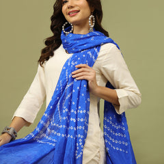 Women Solid Kurta with Trousers & Bandhani Printed Blue Color Dupatta