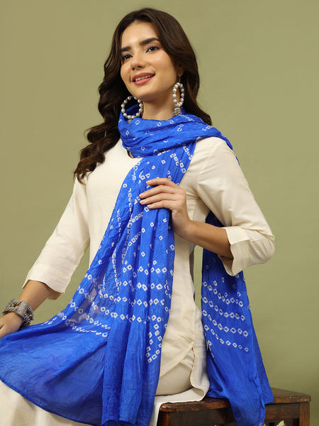 Women Solid Kurta with Trousers & Bandhani Printed Blue Color Dupatta