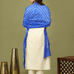 Women Solid Kurta with Trousers & Bandhani Printed Blue Color Dupatta
