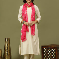 Women Solid Kurta with Trousers & Bandhani Printed Pink Color Dupatta