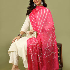 Women Solid Kurta with Trousers & Bandhani Printed Pink Color Dupatta