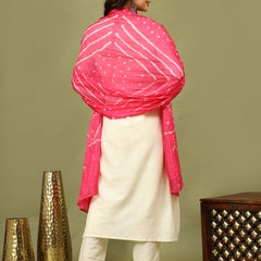 Women Solid Kurta with Trousers & Bandhani Printed Pink Color Dupatta
