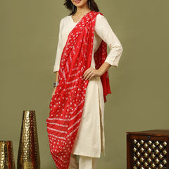 Women Solid Kurta with Trousers & Bandhani Printed Red Color Dupatta