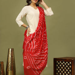 Women Solid Kurta with Trousers & Bandhani Printed Red Color Dupatta