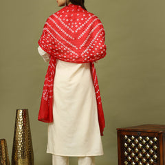 Women Solid Kurta with Trousers & Bandhani Printed Red Color Dupatta